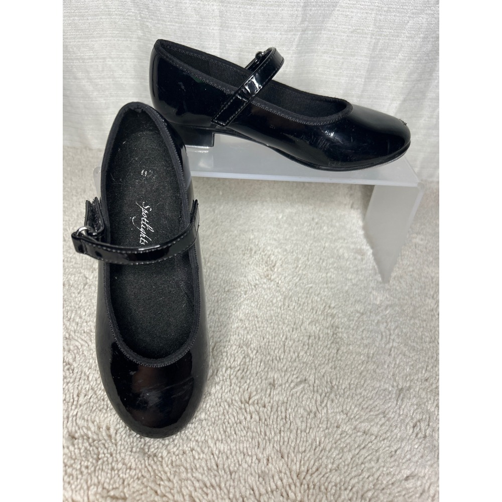 Girls Black Patent Leather Tap Shoes Buckle Spotlight Size 9.5‎